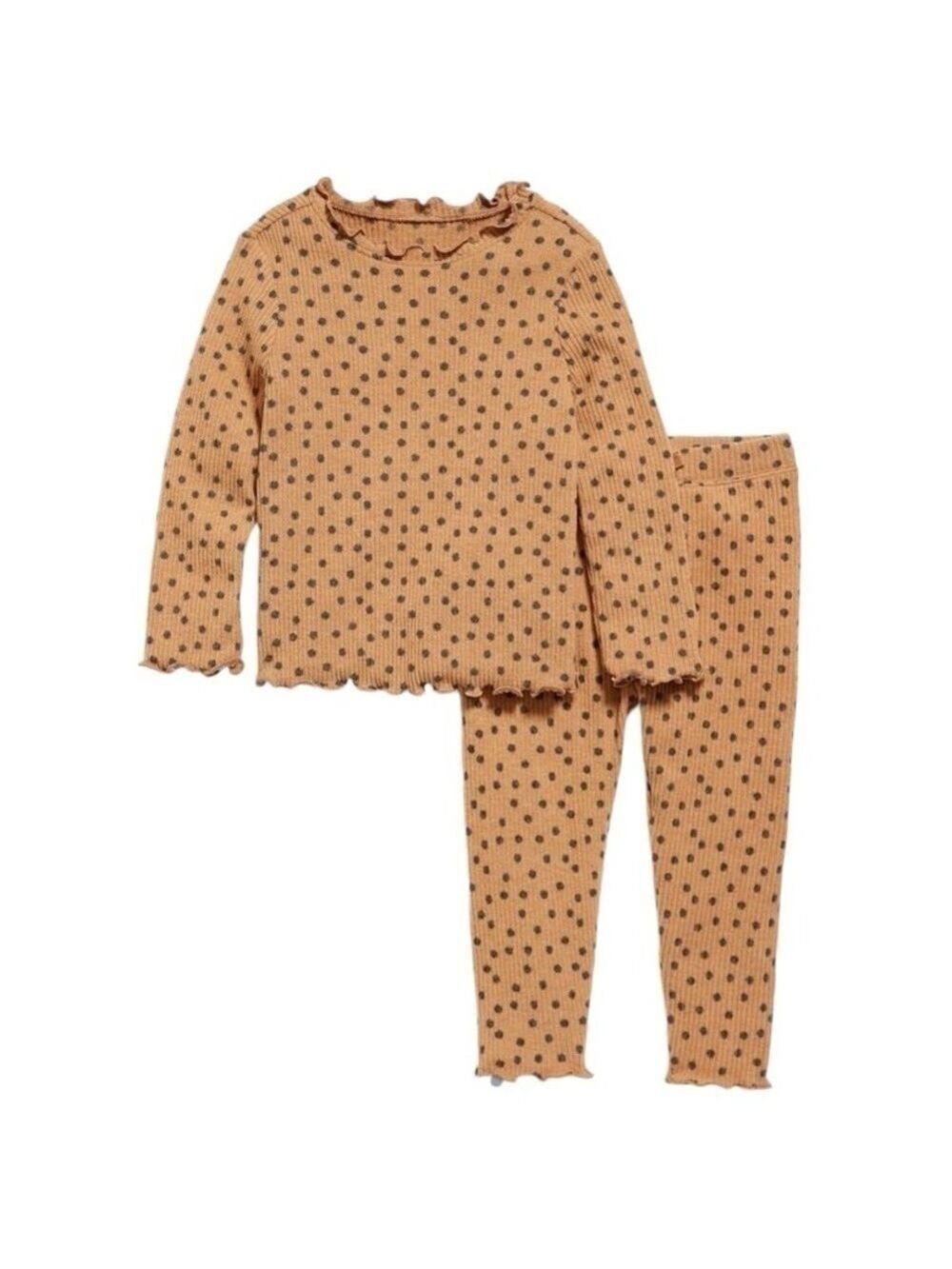 Old Navy Toddler Plush-Knit Lettuce-Edge Top and Pants/Leggings Set In Brown Dot